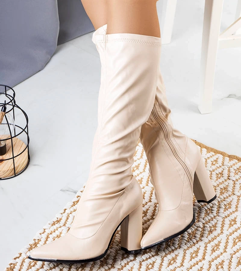 Cizme stiletto bej Velass