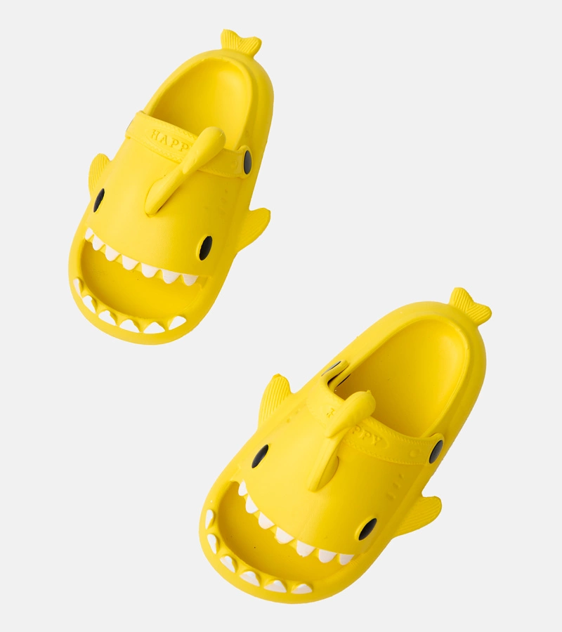 Papuci galbeni pentru copii cu motiv de rechin Tossi