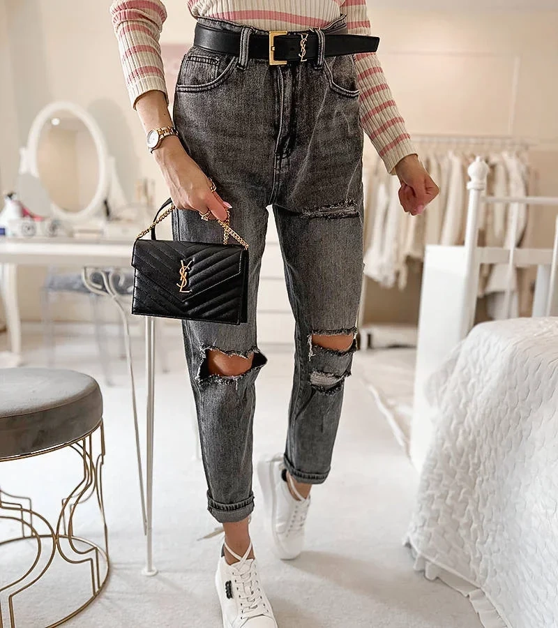 Blugi gri mom fit cu cusături frecate Firenze