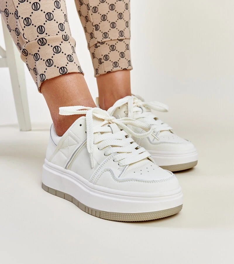 Adidași albi de piele Abrar cu talpă groasă