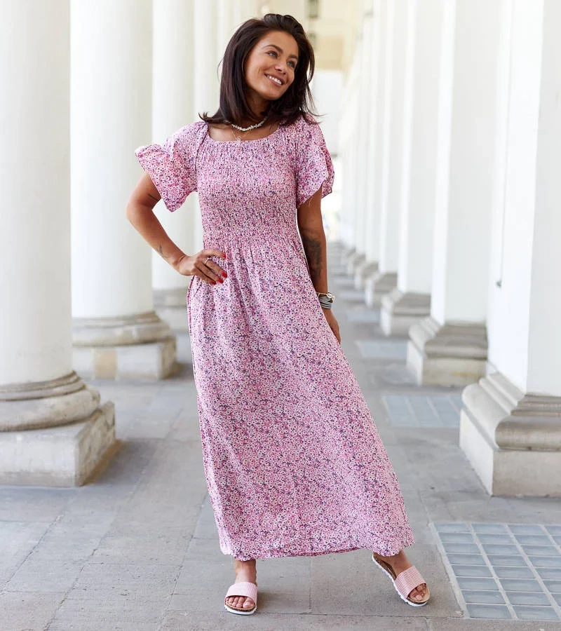 Rochie midi cu flori roz de Lioba