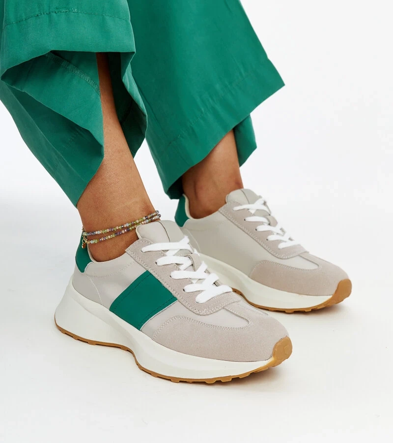 Sneakersii de piele gri-verde Ganim