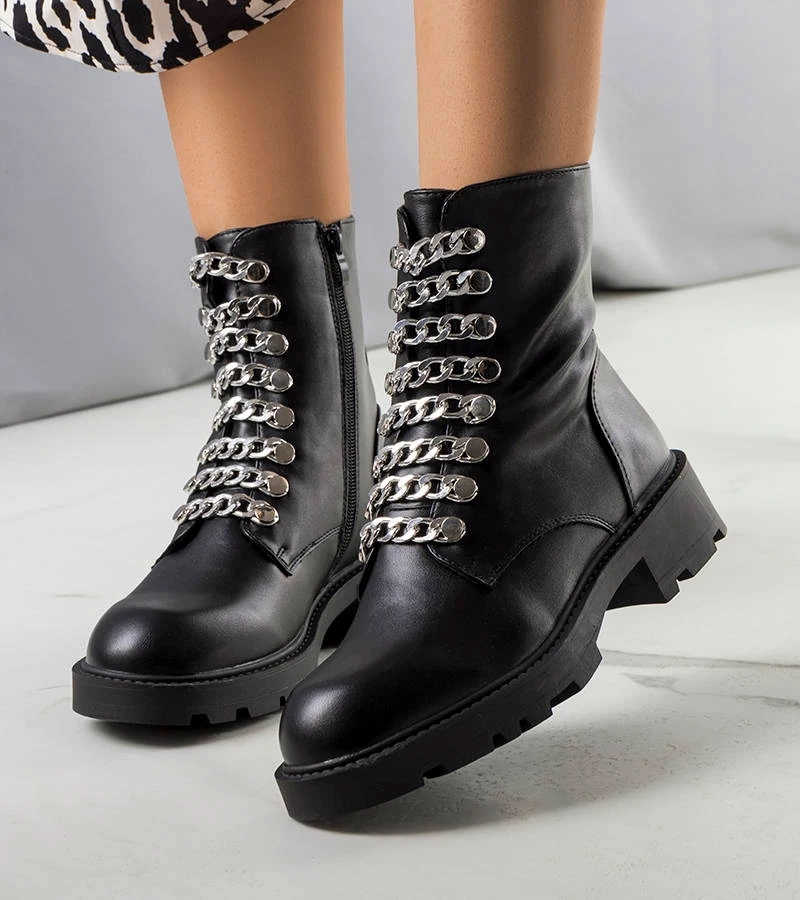 Cizme negre de vânător cu lanțuri Sylas