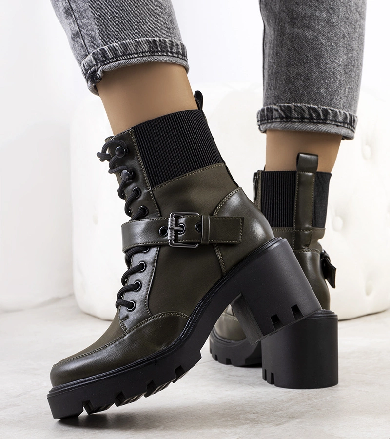 Cizme de trapper cu toc verde Messina