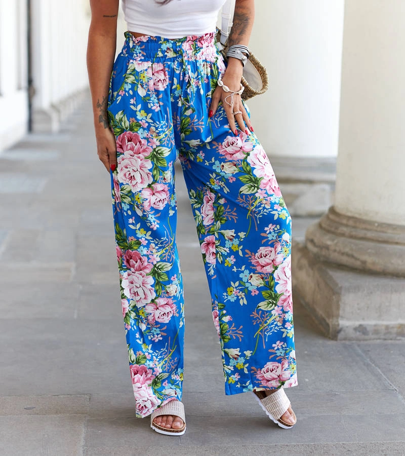 Pantaloni largi cu flori albastre Cosimo