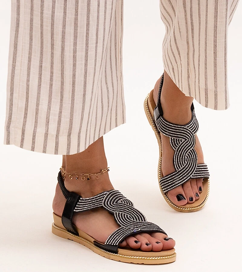 Sandale negre decorate cu zirconii Gairsa