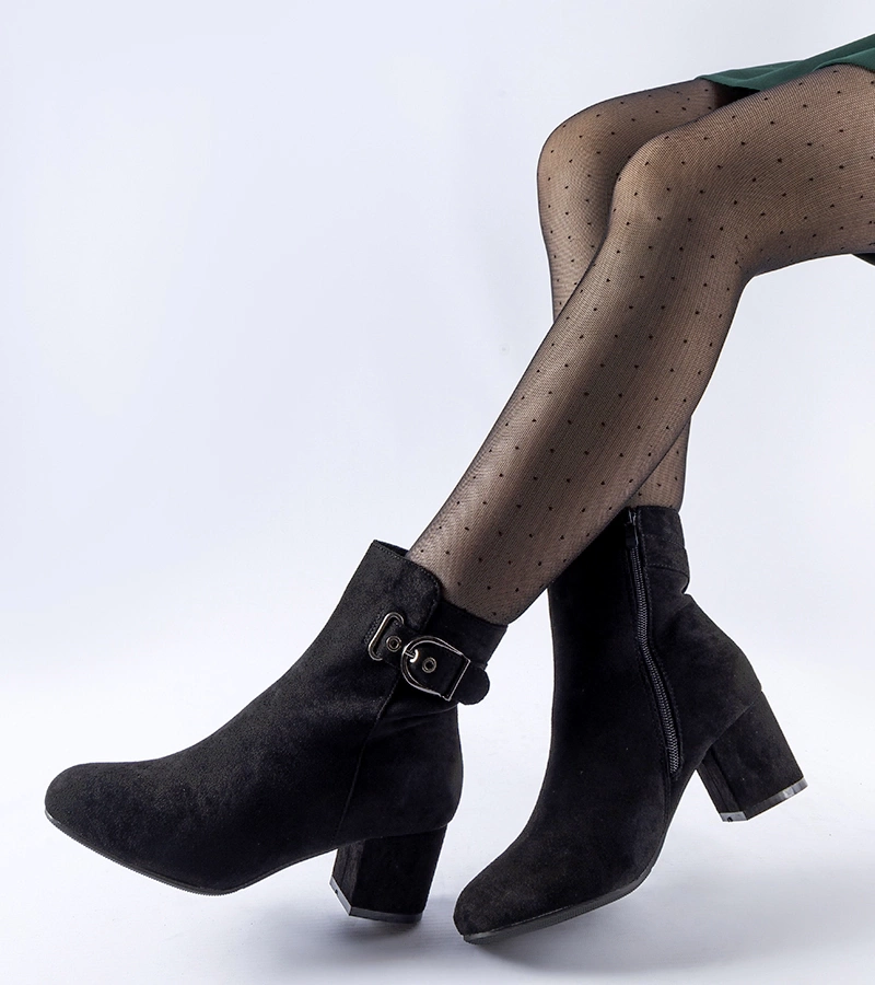 Botine negre cu toc mic din eko-suedine Nemaha