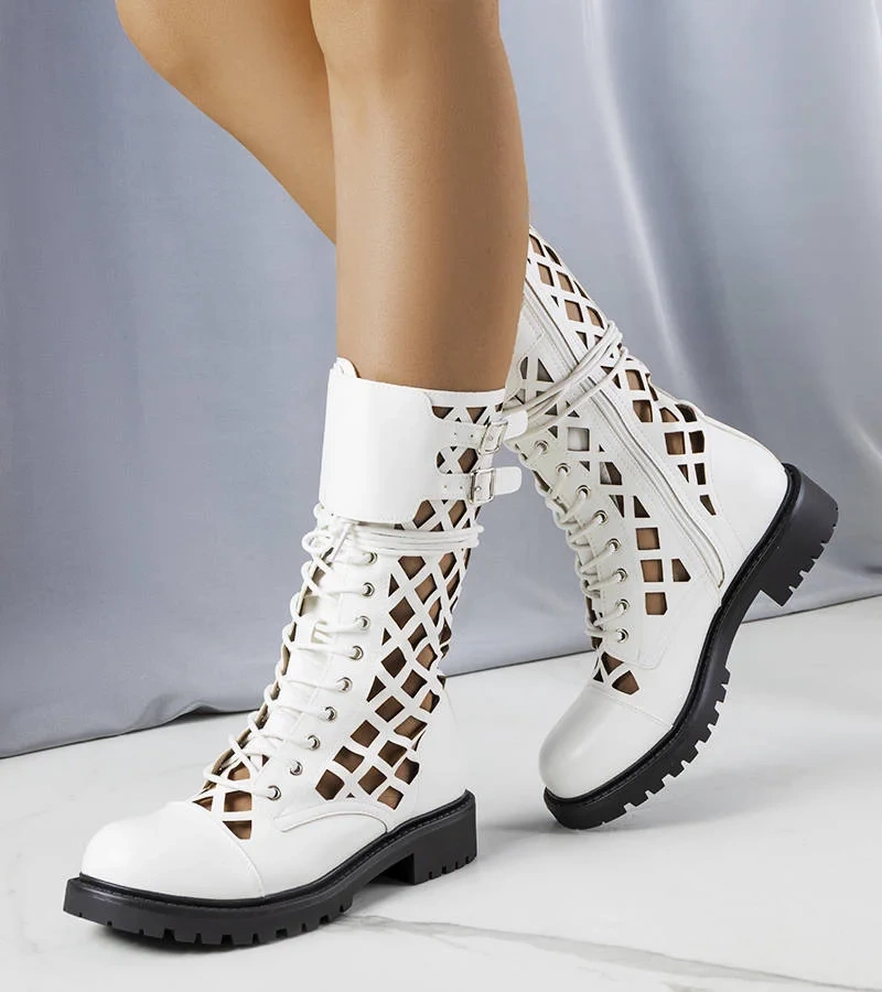 Cizme albe Minks cu barete