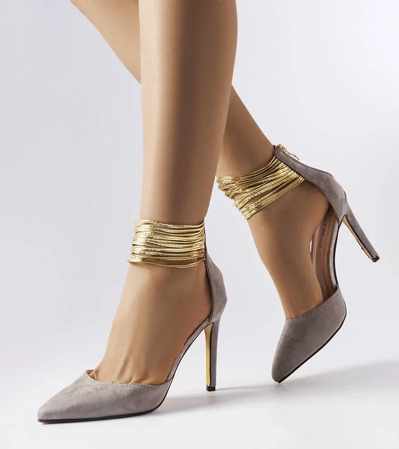 Pantofi stiletto cu șiret Glover gri