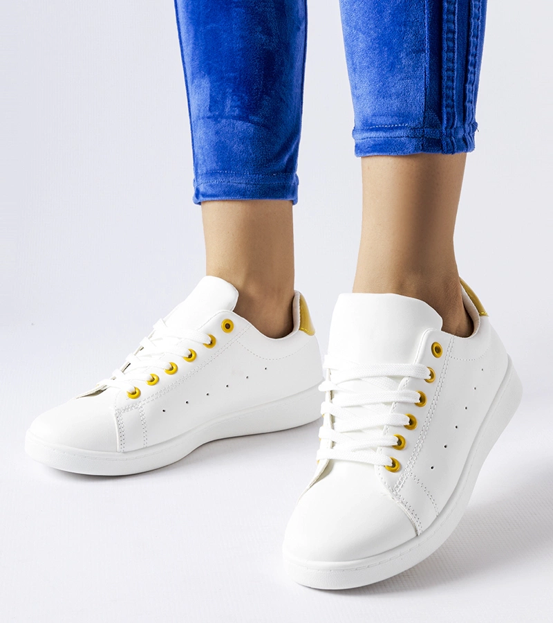 Pantofi de sport albi cu accente Bushnell galbene