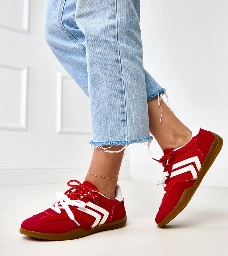 Adidași roșii din plasă tip teniși cu inserție albă Malkan