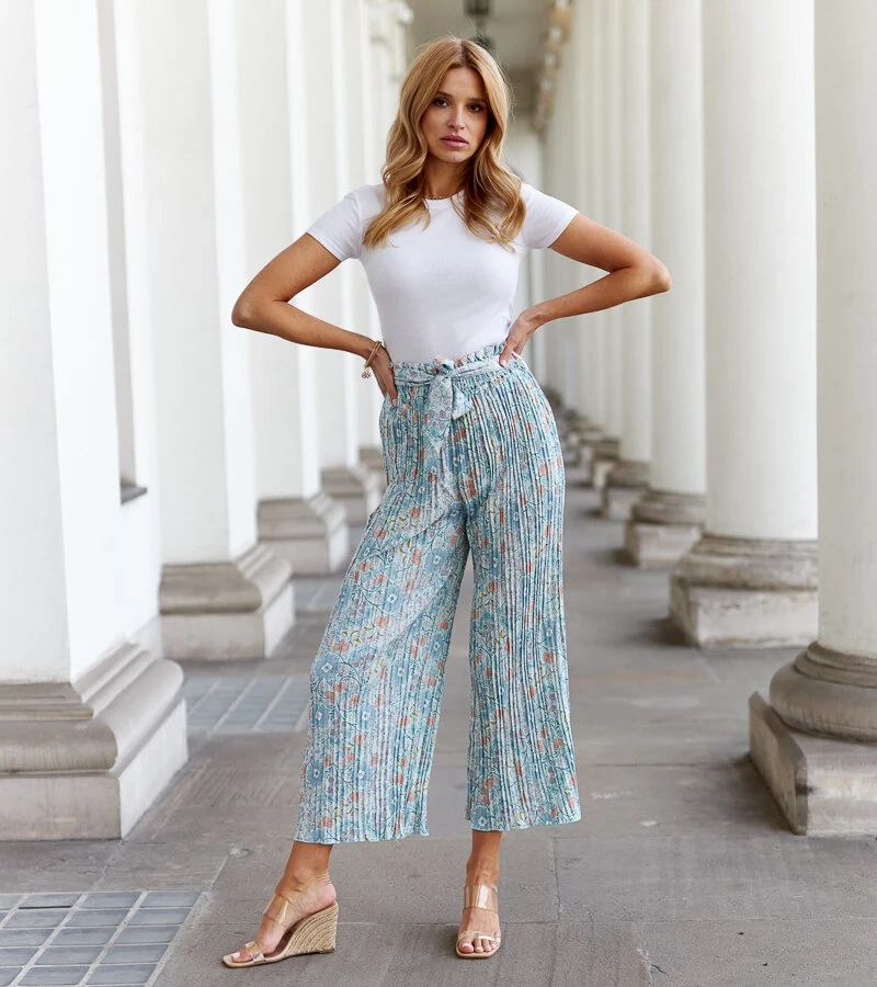 Pantaloni verzi plisați cu flori de Macognano