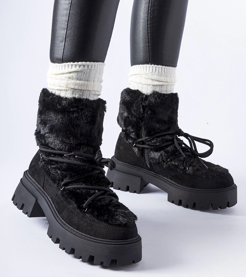 Botine negre cu blăniță decorativă Frediano