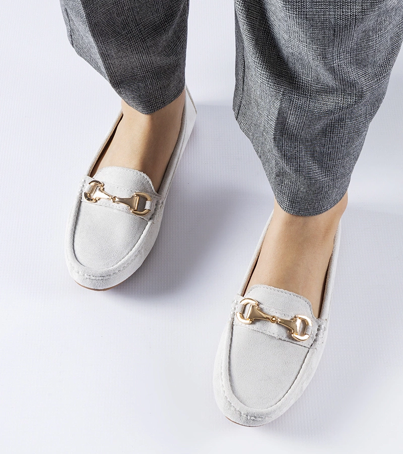 Mocasini gri cu cataramă decorativă Fernanda