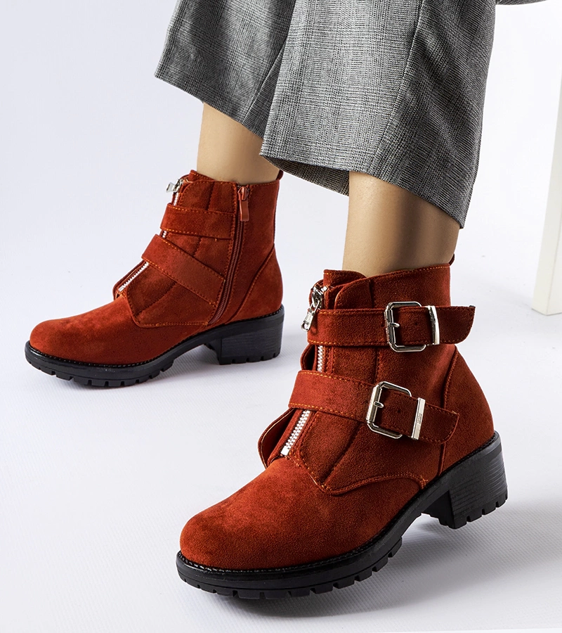 Botine roșii călduroase cu fermoar Pleasant