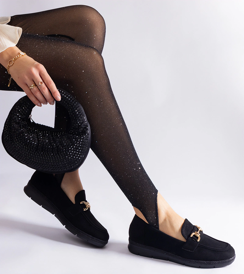 Mocasini negri perforați pentru femei din piele ecologică întoarsă Sandoval