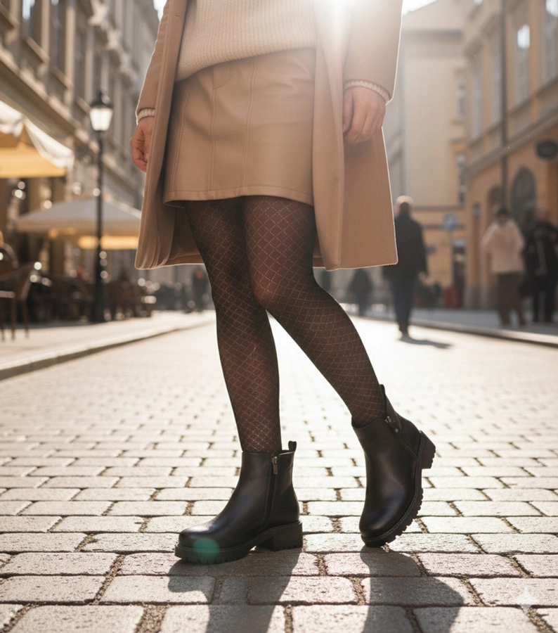 Botine negre pe toc subtil cu fermoar decorativ Terina