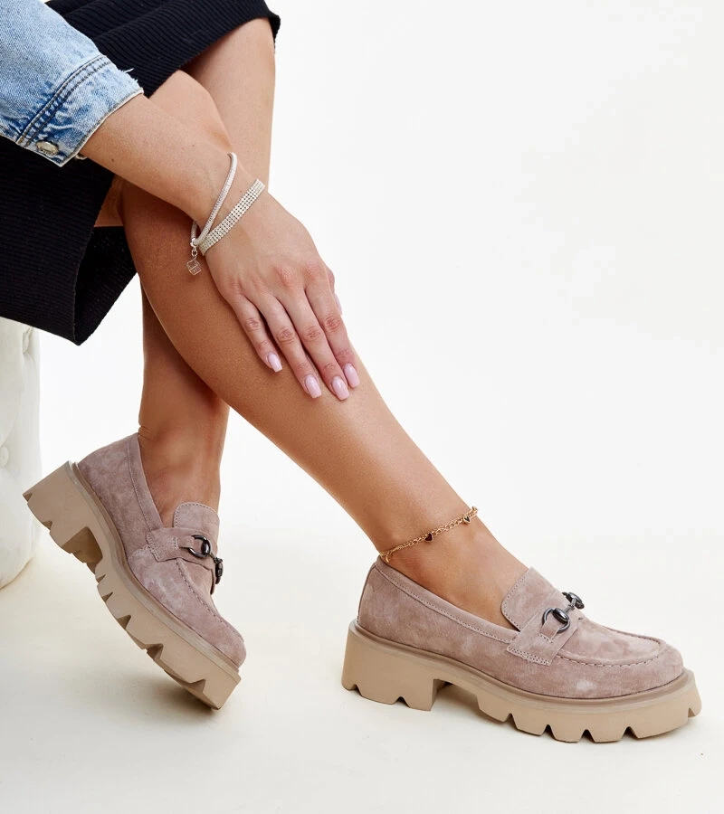 Mocasini de piele bej Vinceza