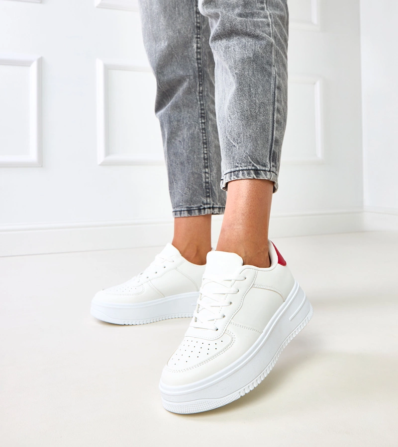 Adidași albi cu platformă și inserție roșie Britney