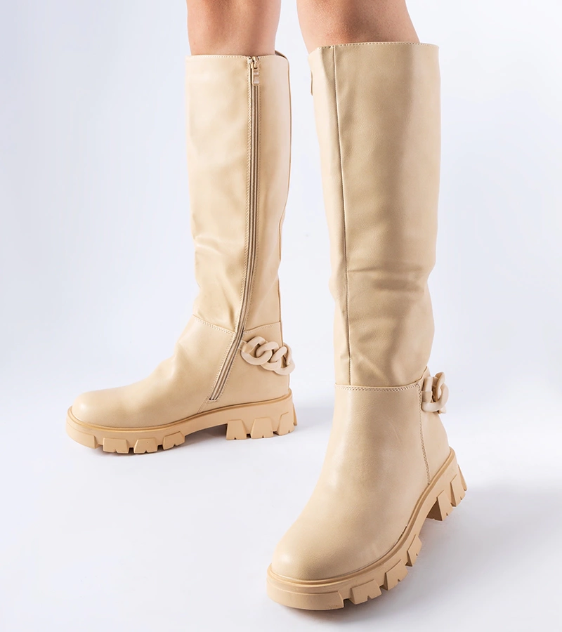 Cizme plate bej cu lant Armand