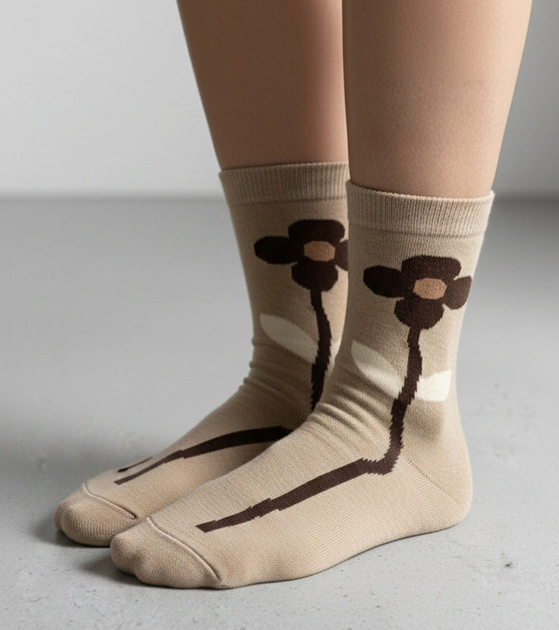 Șosete bej cu floare Sella