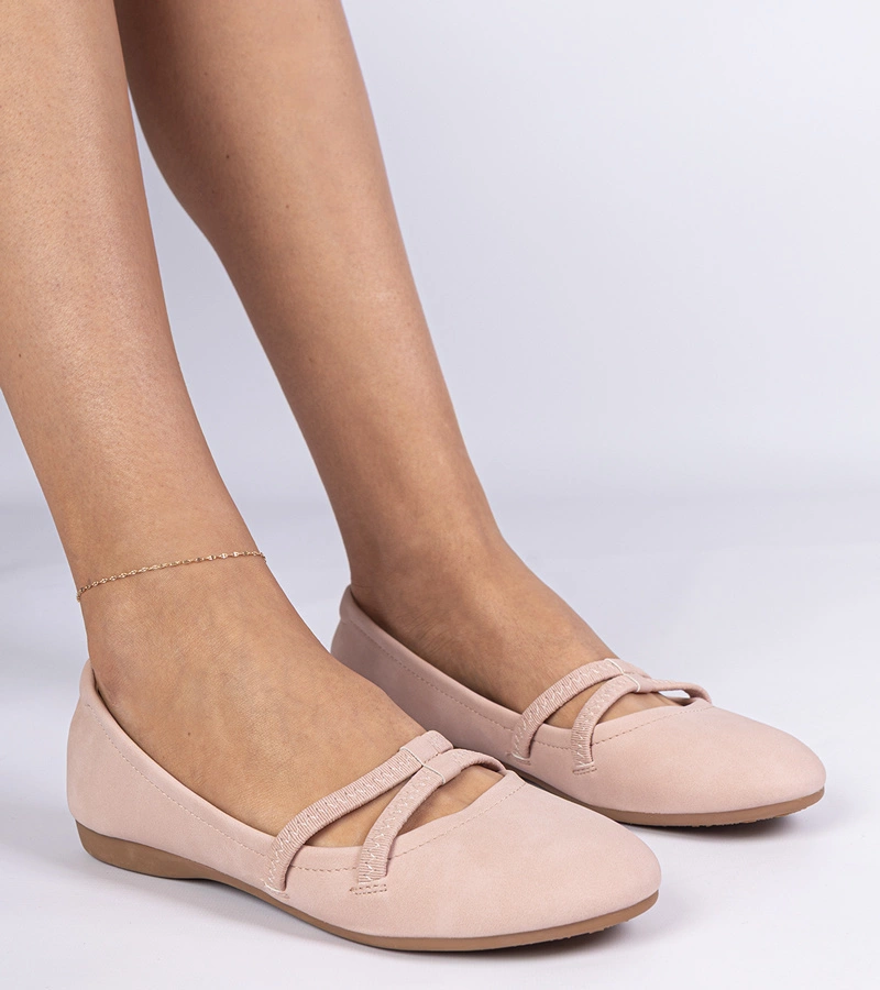 Balerini roz pal pentru femei din piele ecologică mată Baronna