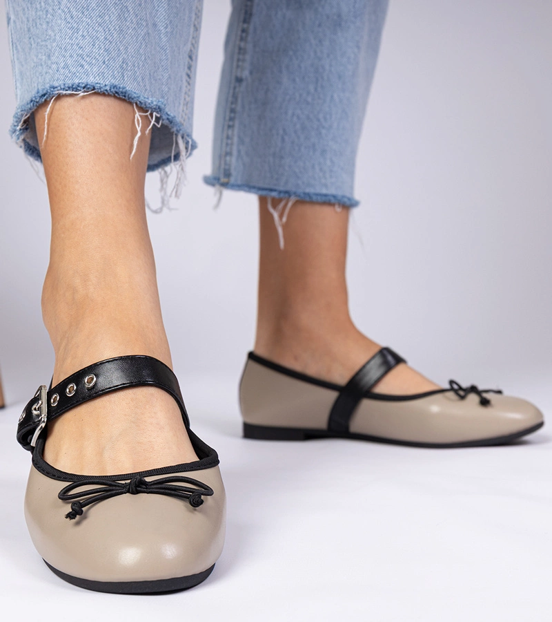 Balerini bej închis pentru femei cu fundiță Mansy