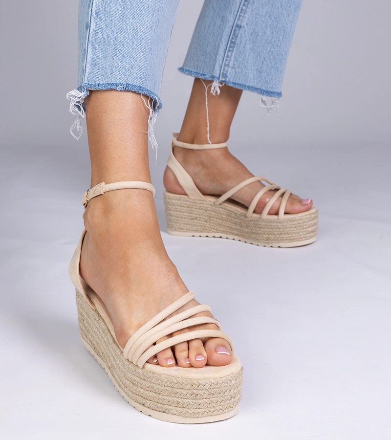 Sandale bej espadrile pe platformă Panola