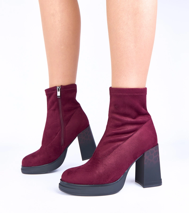 Botine mov pe toc gros ornat cu imprimeu de leopard Delora