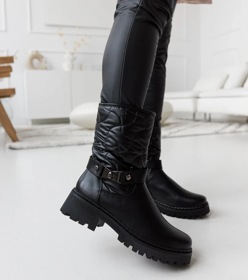 Bocanci negri călduroși cu curea decorativă Lido