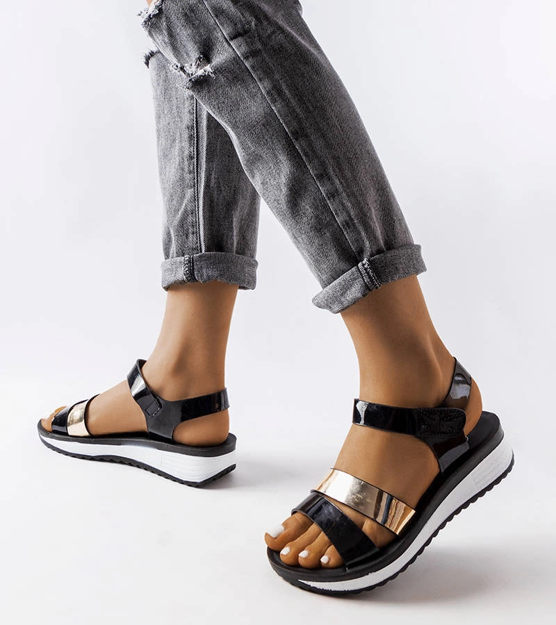 Sandale Mila lăcuite negru