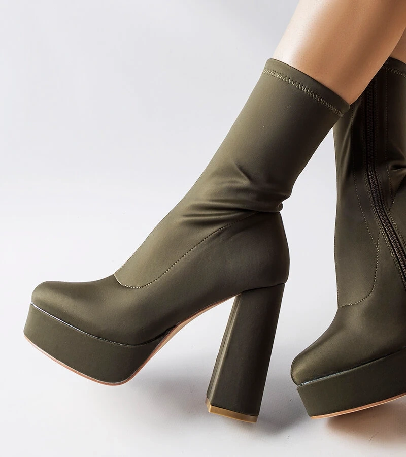 Cizme din satin verde cu un post solid Glus