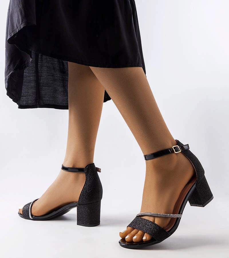 Sandale stiletto Lidia negre strălucitoare