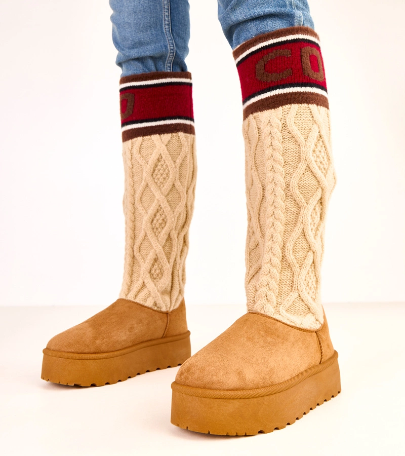 Cizme de zăpadă maro pe platformă cu carâmb înalt Coo