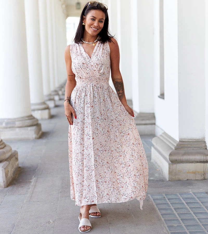 Rochie bej cu flori Napolitano