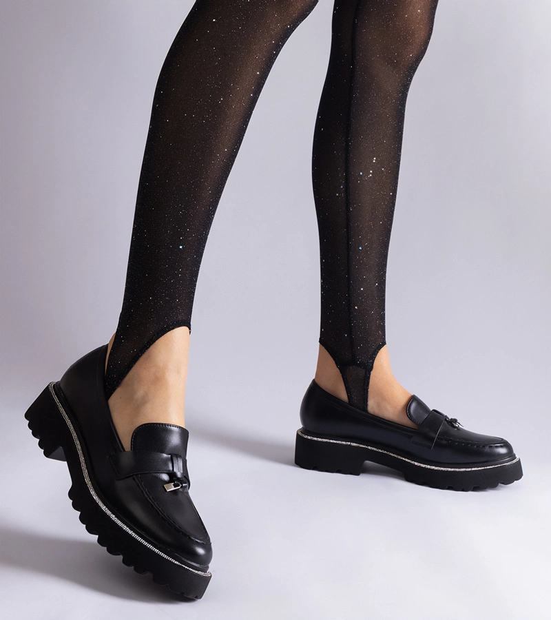 Mocasini negri de damă din piele ecologică cu talpă groasă Henley