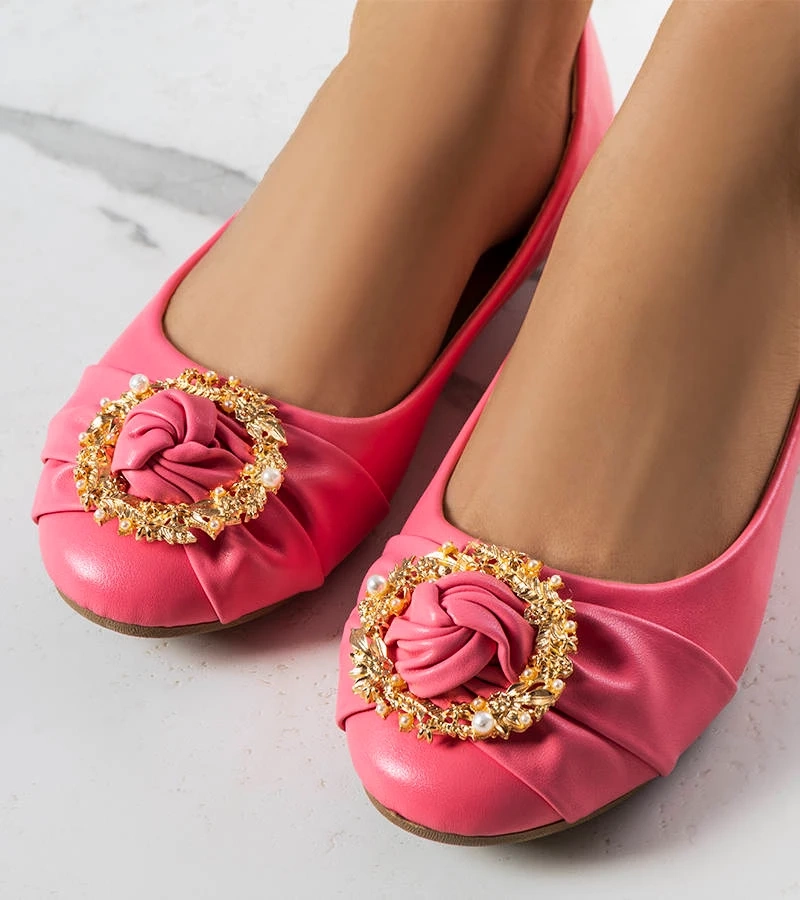 Balerini roz cu ornament auriu Antoinette