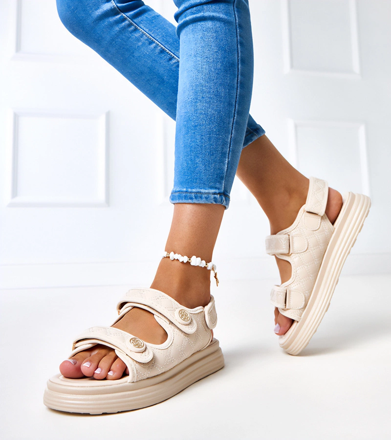 Sandale bej cu barete reglabile Brodni