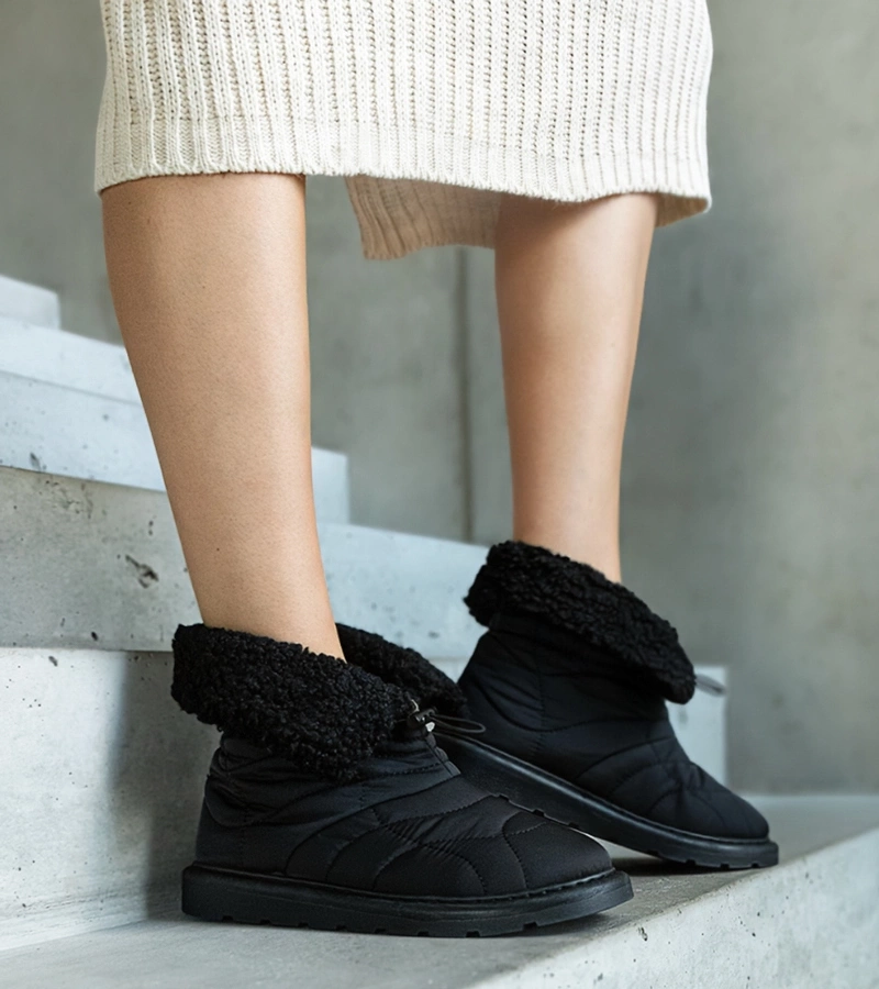 Cizme de zăpadă negre căptușite cu șnur Caellita