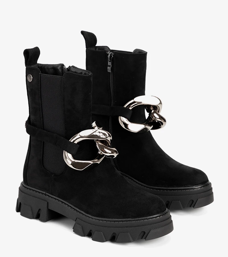 Cizme negre cu lanț auriu Gareau