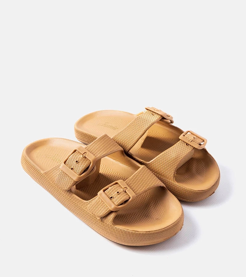 Șlapi de cauciuc maro cu catarame Padova