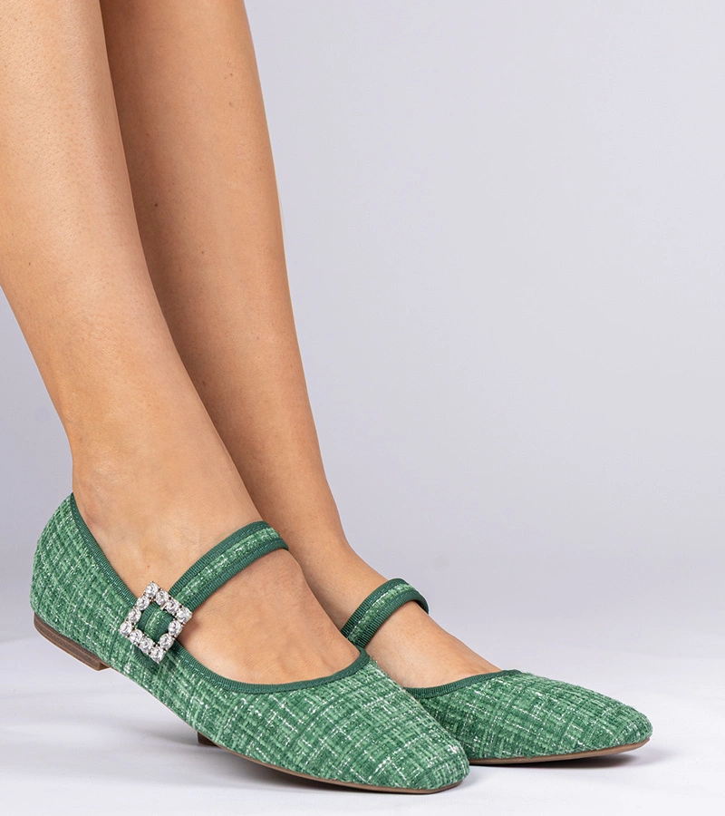 Balerini verzi de damă cu cataramă și cristale Piona