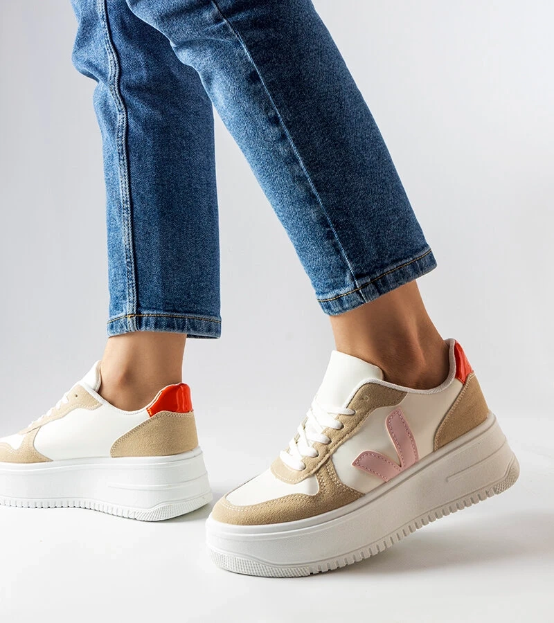 Adidași albi cu inserție Plouffe roz