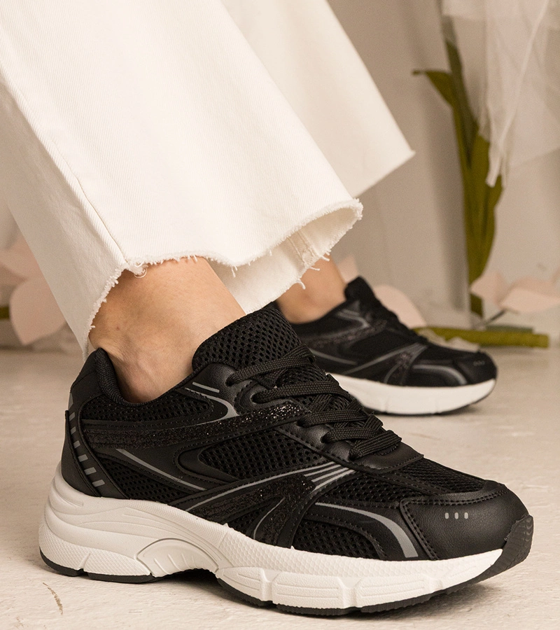 Adidași sport negri de damă cu sclipici Bakari