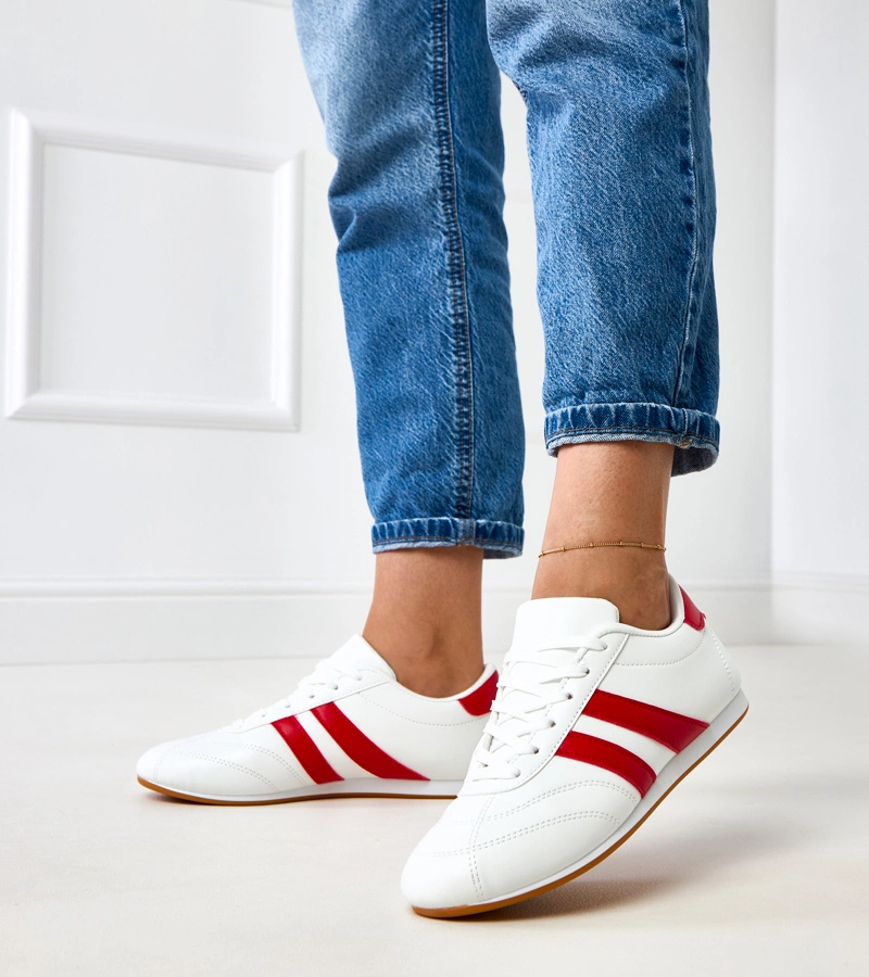 Adidași albi tip teniși cu inserție roșie Mydland