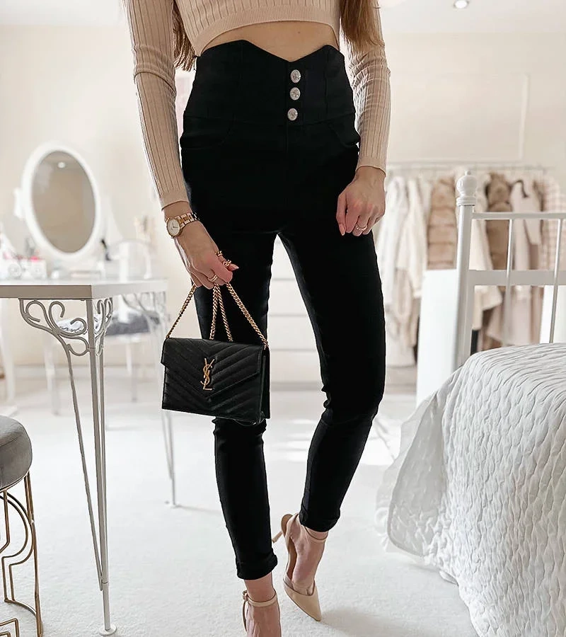 Jambiere negre înfrumusețate cu nasturi Cupello