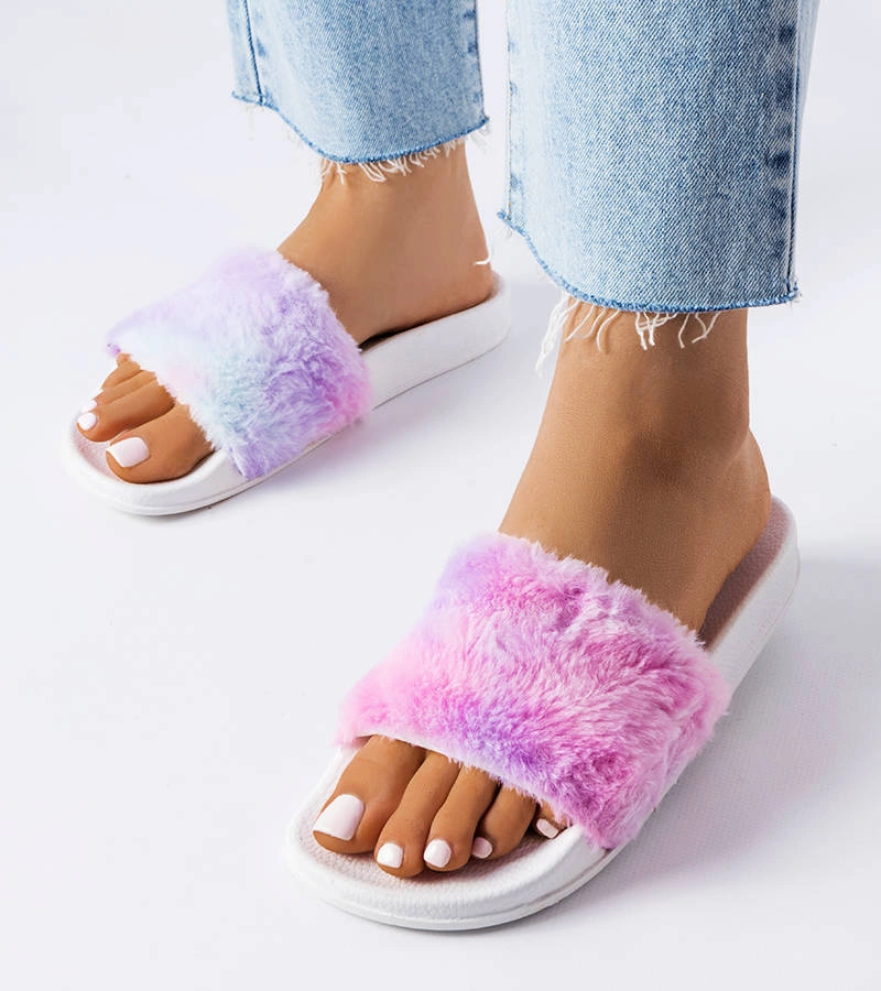 Șlapi colorați cu blană Raffaele