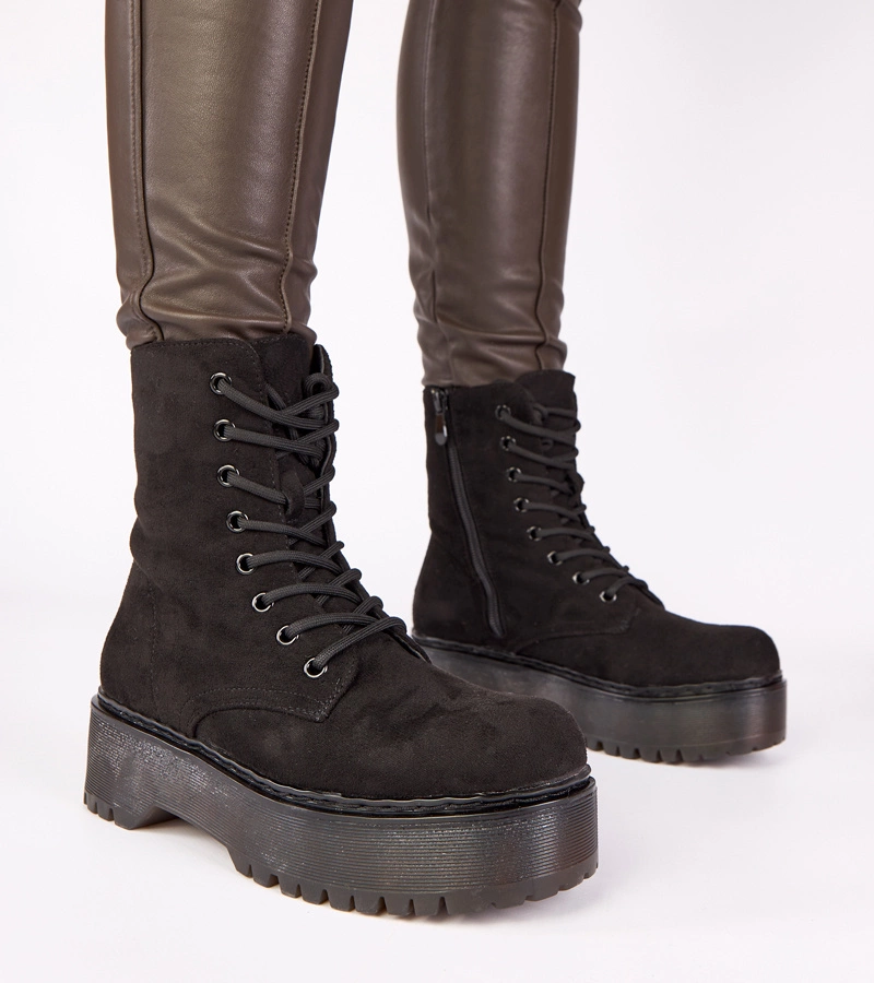 Ghete negre cu platformă din piele ecologică Mollie