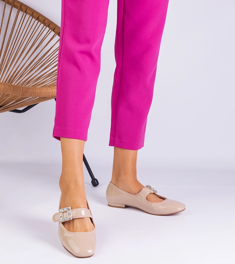 Balerini lăcuiți bej decorați cu cataramă Furseda