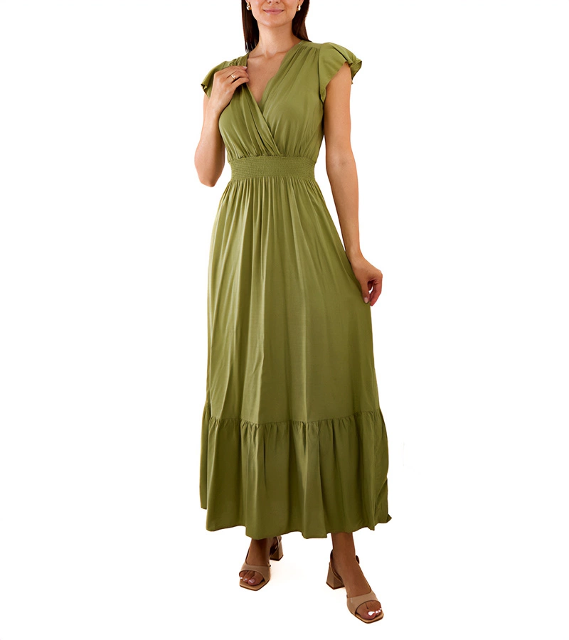 Rochie verde maxi cu pliuri Goffreda